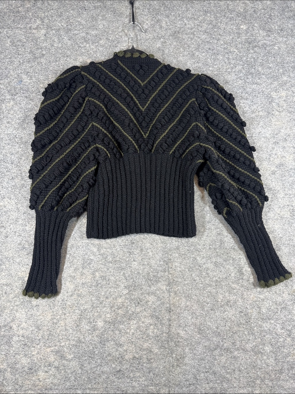 Vintage 80s Black Cropped Puff Sleeve Knit Cardigan Boho Handmade No Size - Picture 10 of 13